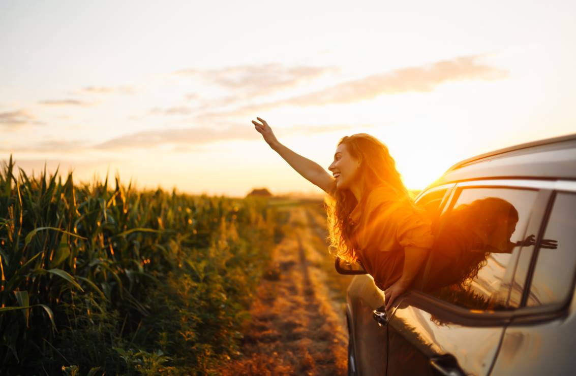 happy girl traveling