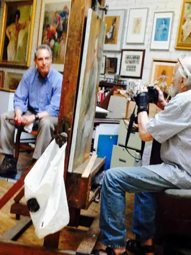 Burton Silverman (right) working on Michael Doochin’s (left) portrait