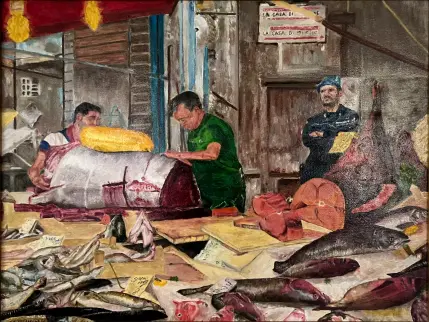 Cutting the Tuna (Size: 20 x 24 inches) by Michael Doochin