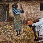 Threshing the Millet (Size: 30 x 40 inches) by Michael Doochin