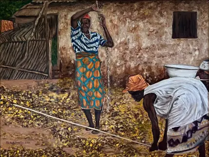 Threshing the Millet (Size: 30 x 40 inches) by Michael Doochin