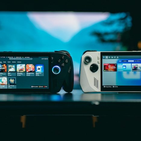 Two handheld gaming consoles side by side.