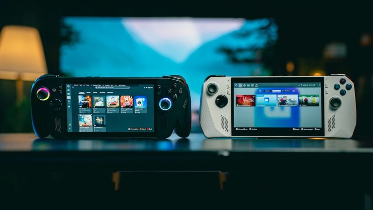 Two handheld gaming consoles side by side.