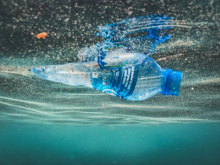 a plastic bottle floating in the water