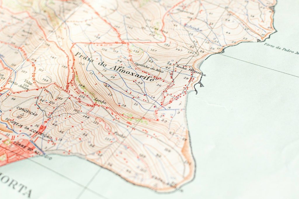 A close up of a map of a city