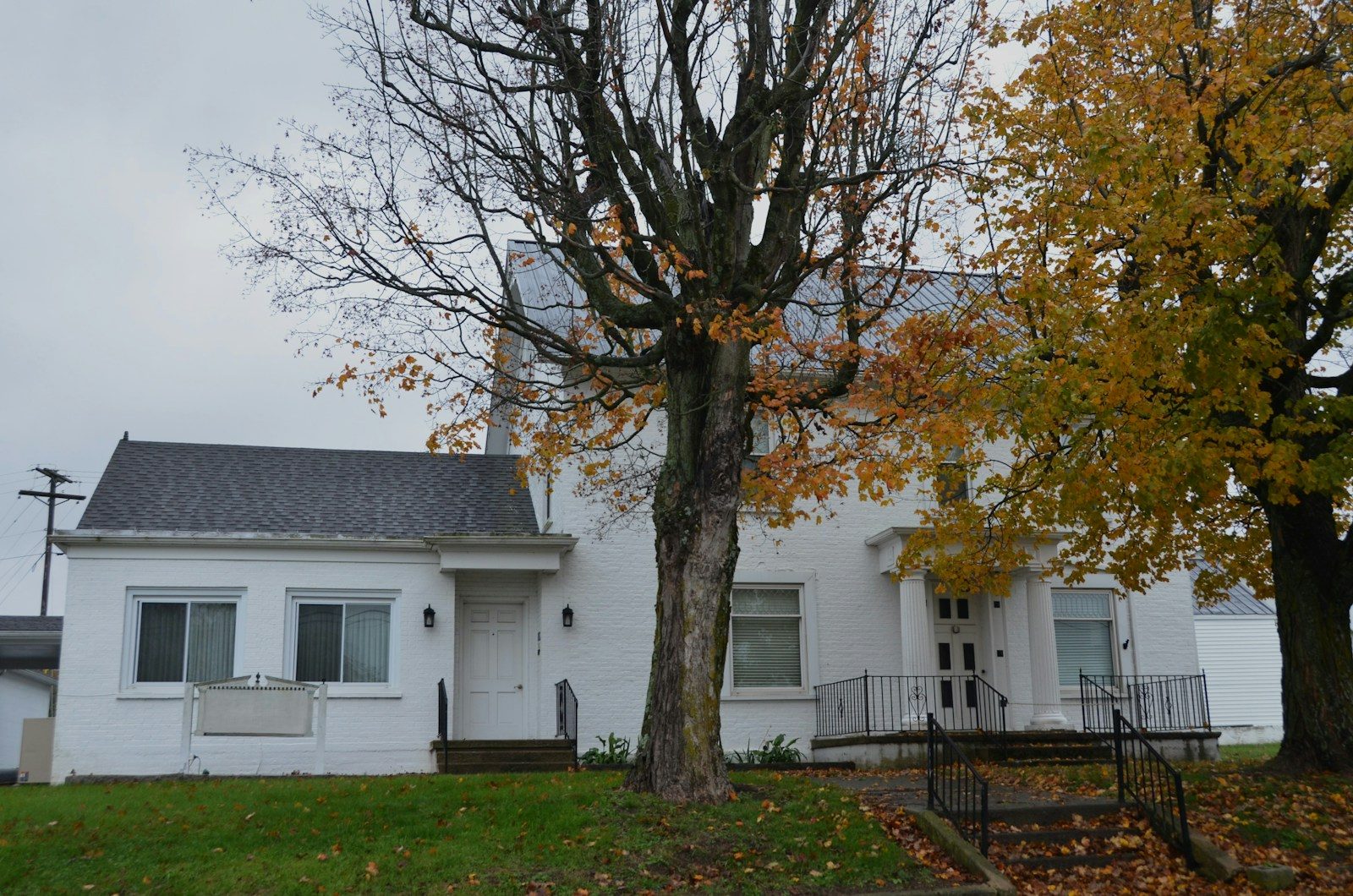 White building with trees in autumn