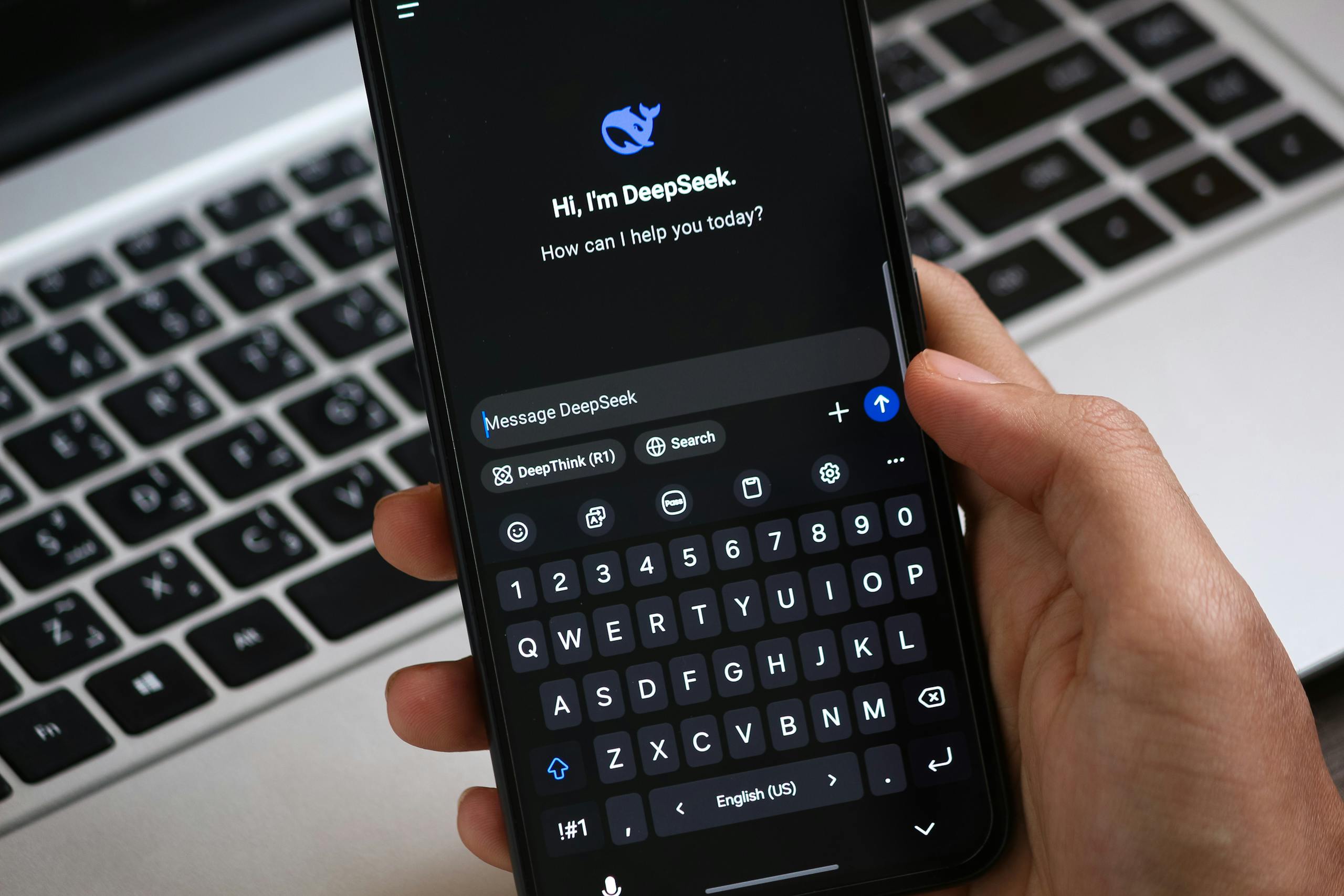 Close-up of a smartphone displaying an AI chat interface, ready for interaction.